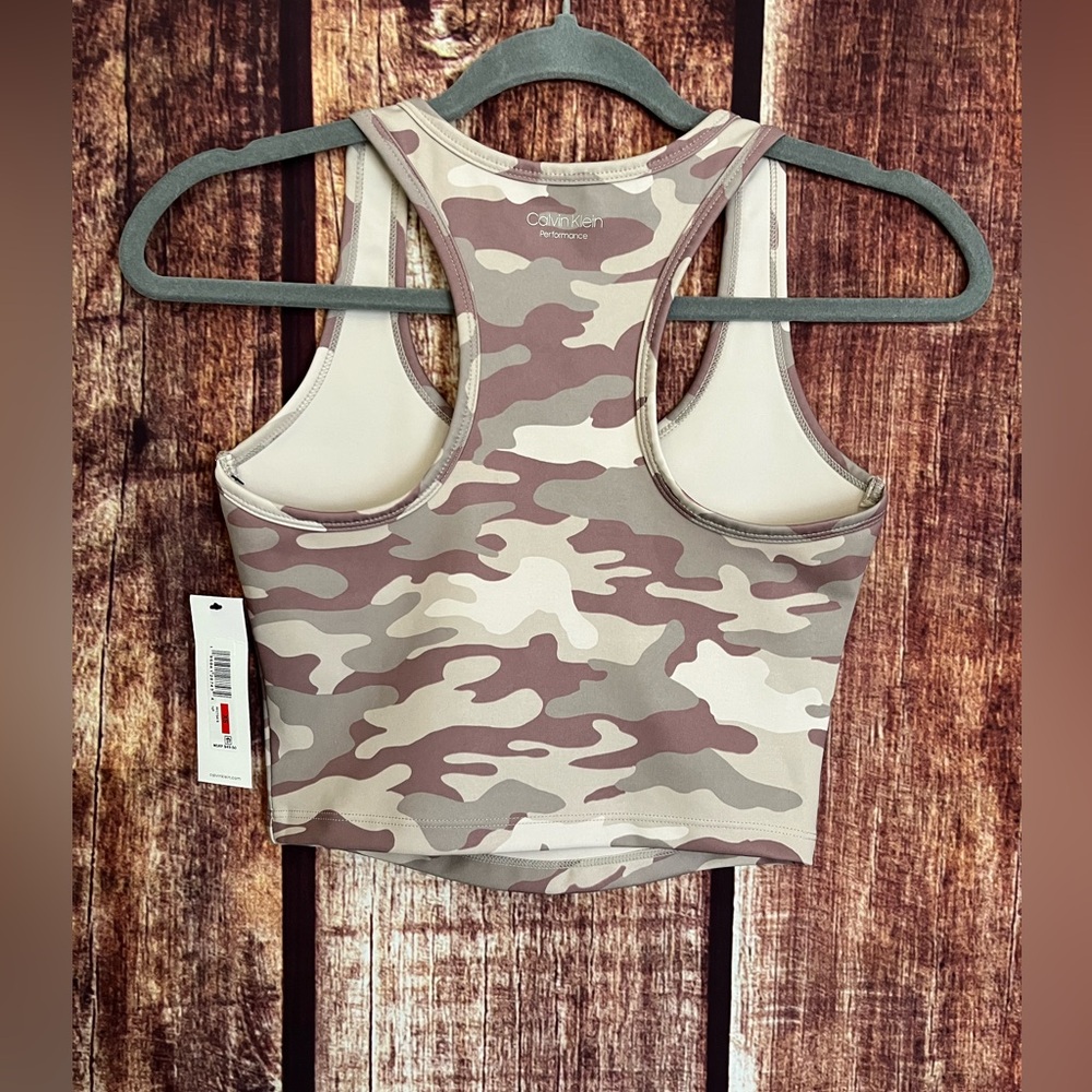 Calvin Klein Performance | NWT Camo Print Scoop Neck Crop Top - Picture 3 of 9